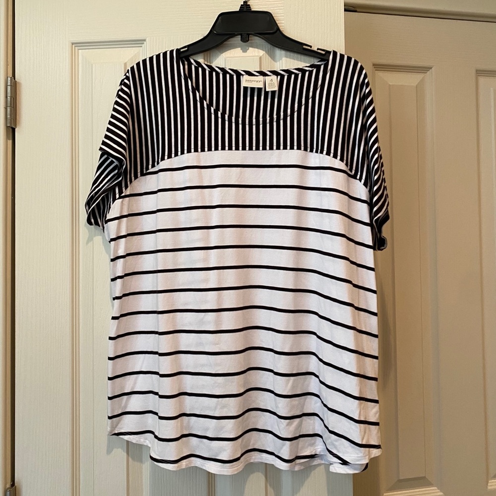 Chico’s -Zenergy Navy and white striped top